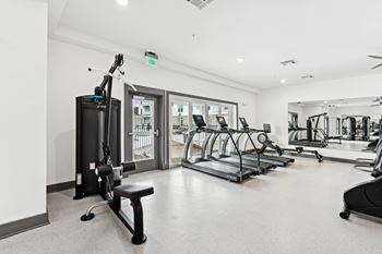 Gym with treadmills and other fitness equipment at The Leo Myrtle Beach, Myrtle Beach, SC